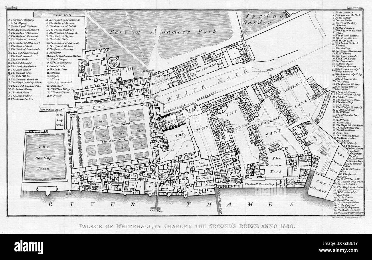 A plan of the palace of Whitehall during the reign of