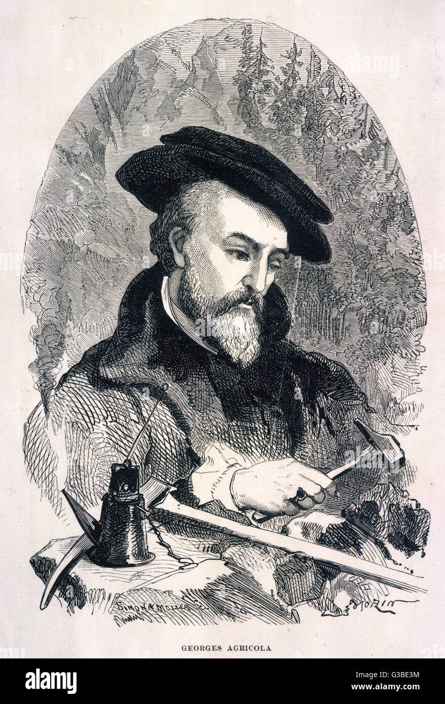 GEORG AGRICOLA BAUER  Considered the father of  mineralogy, basing writings on  observation and enquiry rather  than received opinion.     Date: 1494 - 1555 Stock Photo