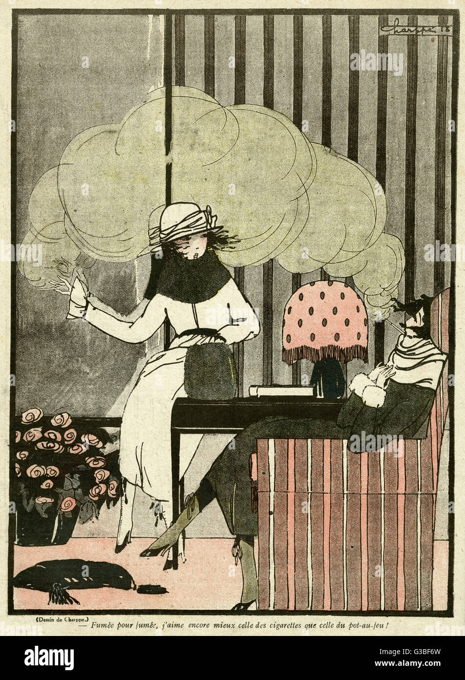 Cartoon, Women and cigarette smoke Stock Photo