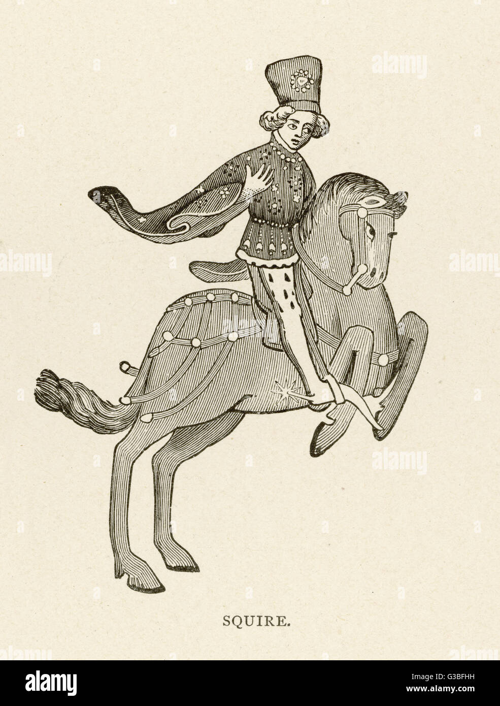 The Squire on a rearing horse         Date: First published: circa 1387 Stock Photo