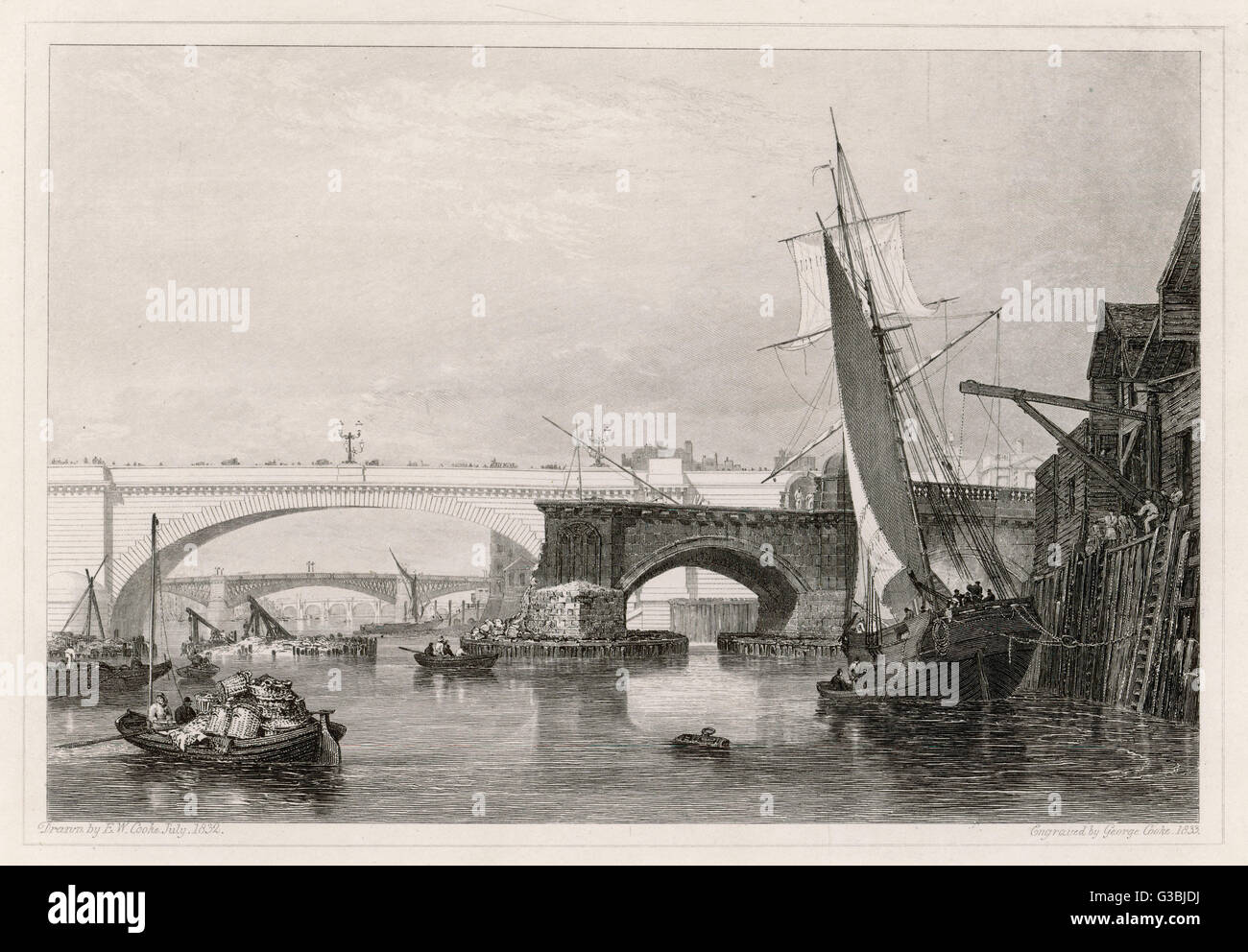 LONDON BRIDGE 1833 Stock Photo