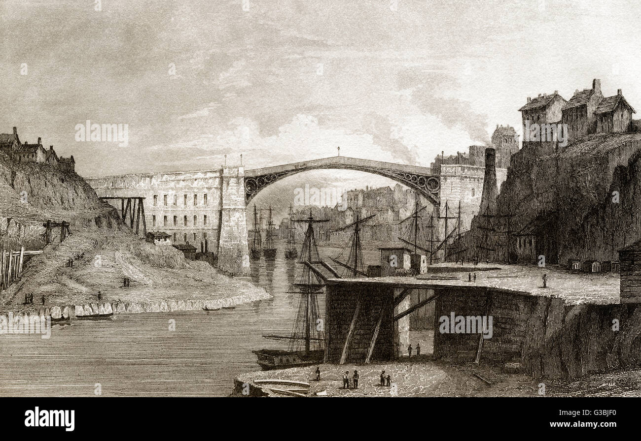 The Wearmouth Bridge, River Wear, Sunderland, England, 19th century Stock Photo