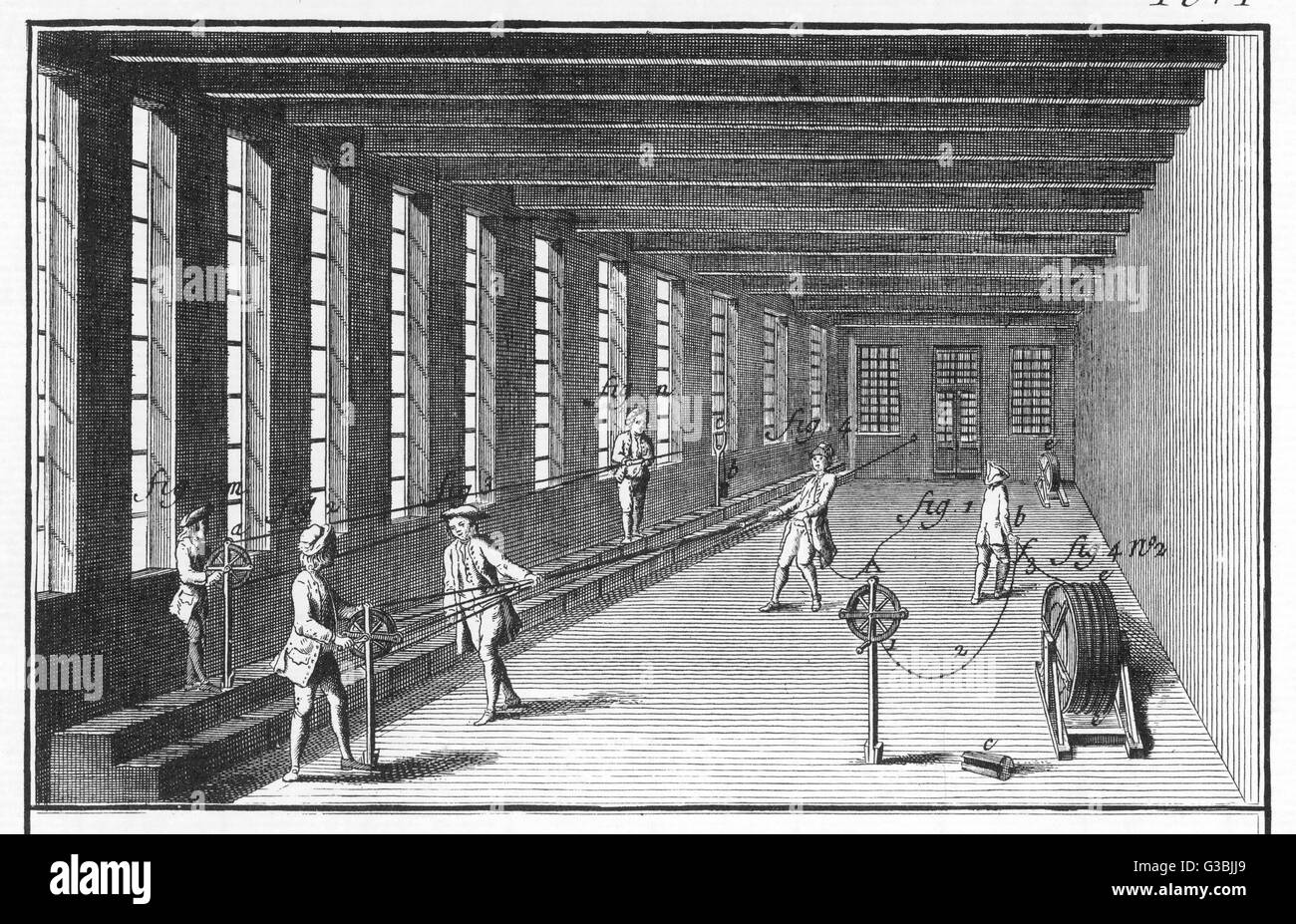 Manufacture of rope in the  mid-eighteenth century.         Date: circa 1760 Stock Photo
