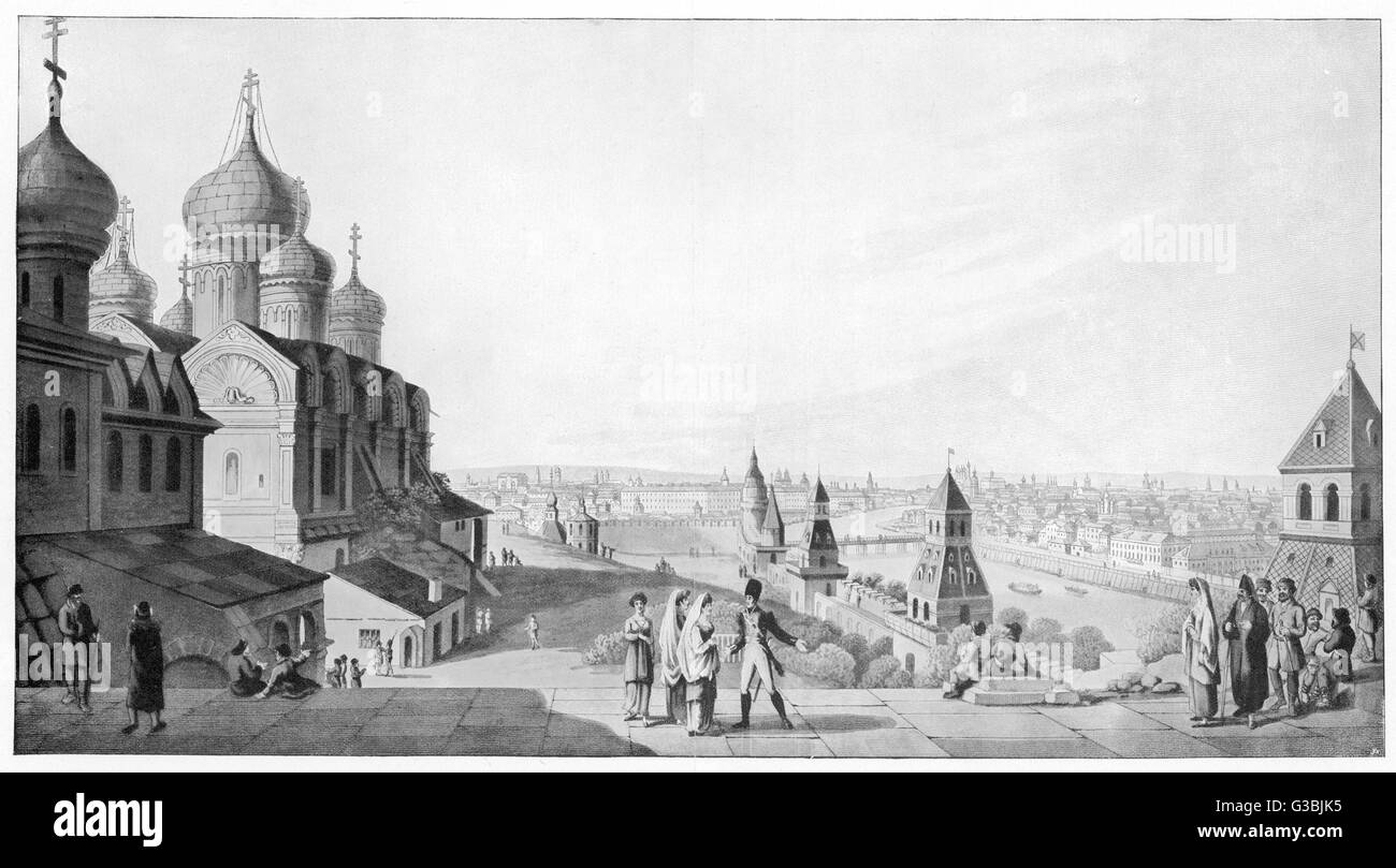 A view of Moscow made before  the fire of 1812 which was  started by the Russians in an  attempt to hinder Napoleon's  advance.      Date: 1807 Stock Photo