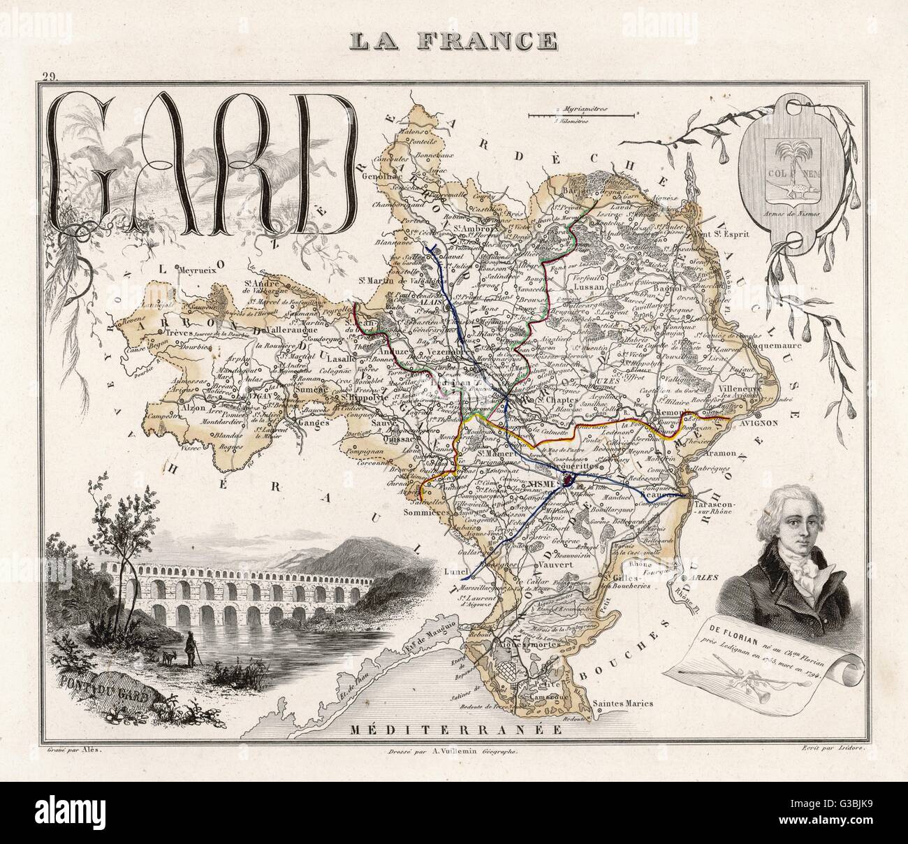 MAP OF GARD, FRANCE Stock Photo