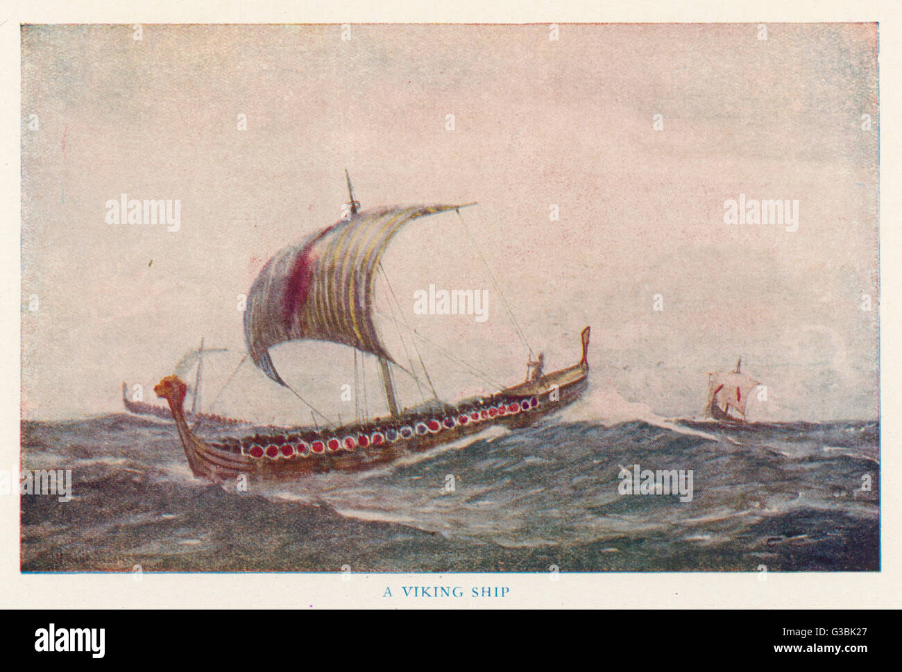 Three vessels of a Viking fleet at sea. Date 8th 9th centuries Stock