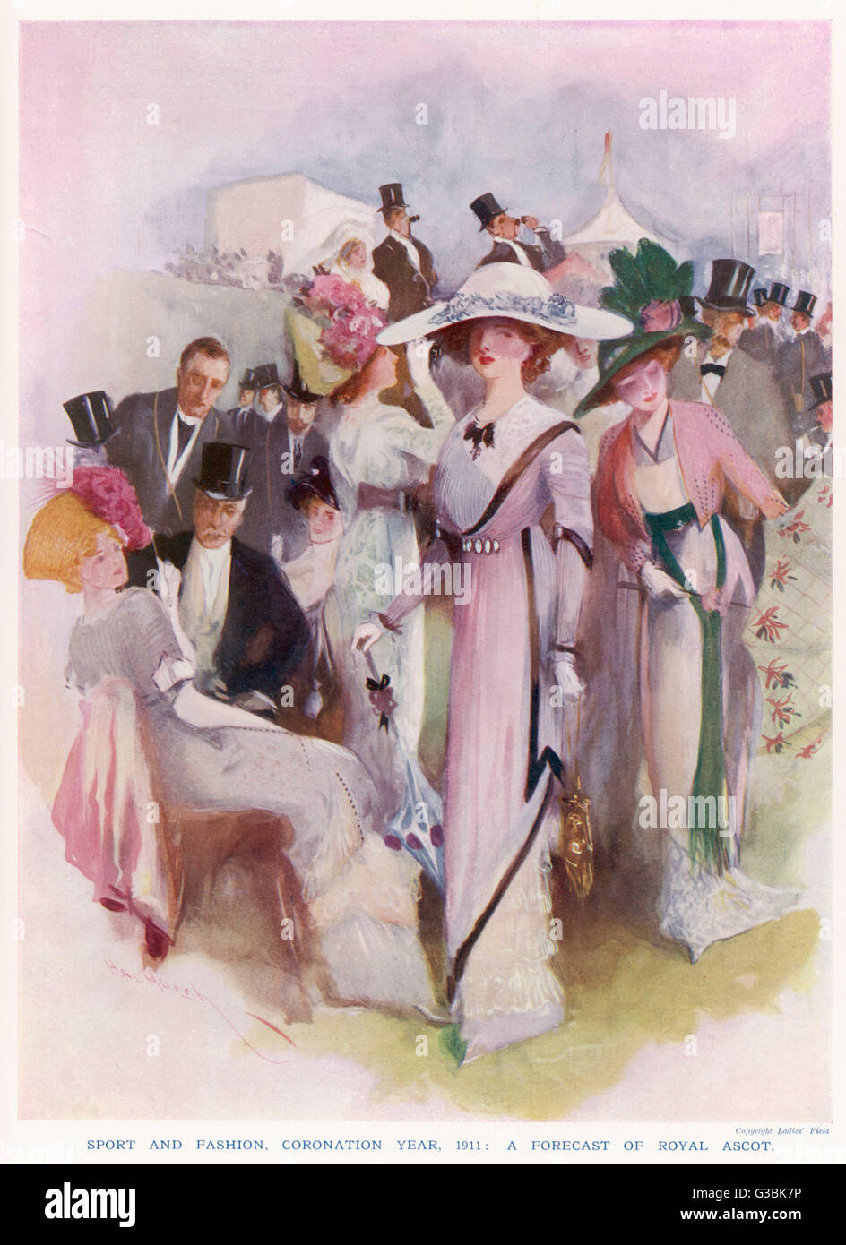 A group of smartly dressed  men and women enjoying a day  out at Ascot.       Date: 1911 Stock Photo