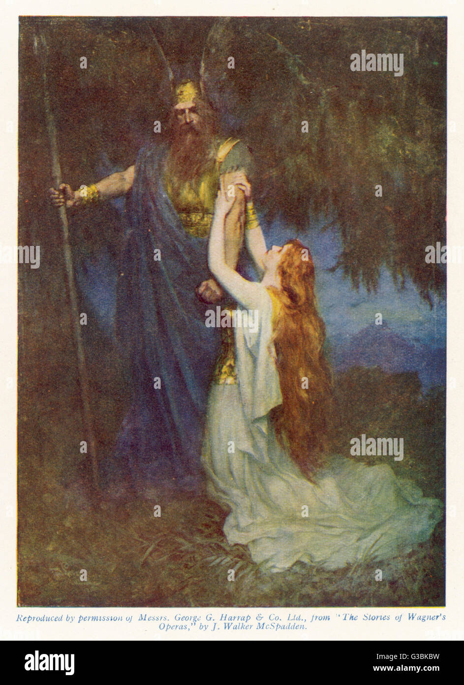 Act 3 : Brunnhilde pleads with  Wotan, her father, to spare  her the humiliation he  proposes to inflict upon her. Stock Photo