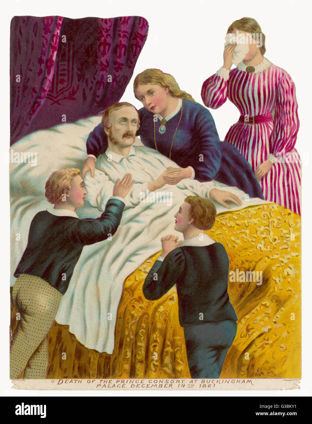 Albert on his deathbed, with  his grieving children.        Date: 14 December 1861 Stock Photo