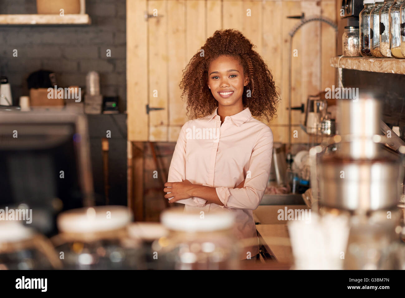 She only serves the best in her cafe Stock Photo