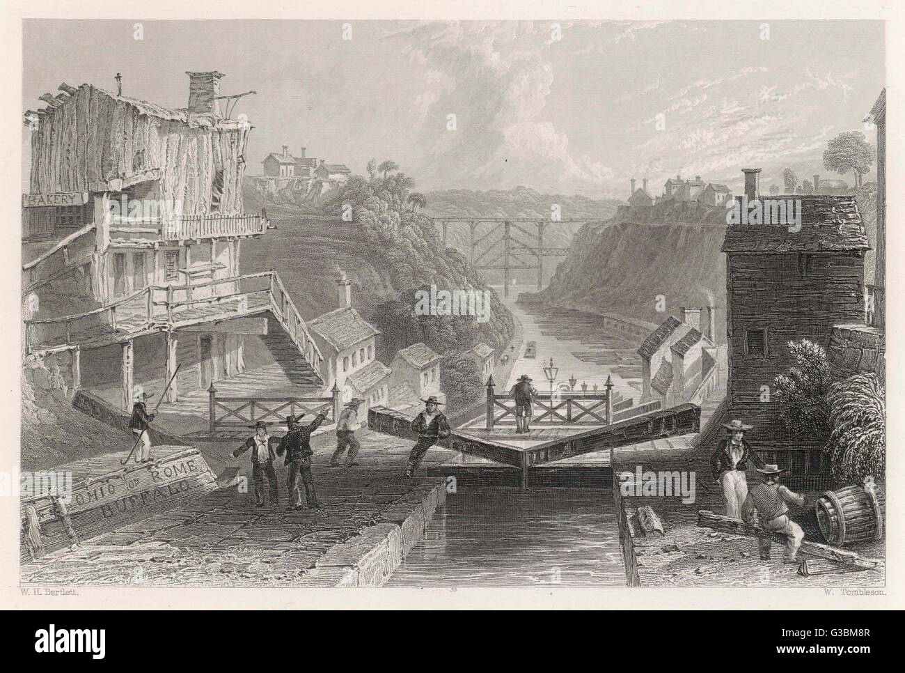 Lockport on the Erie Canal.         Date: 1839 Stock Photo