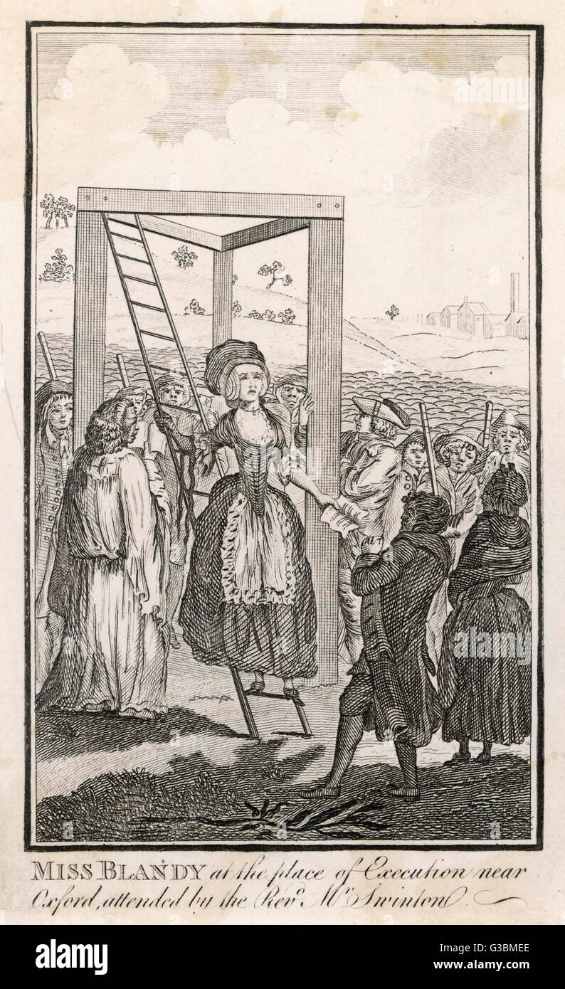 Mary Blandy, attended by the  Reverend Swinton, being hanged  near Oxford for poisoning her father. Her famous last words  were: 'For the sake of decency  gentlemen, don't hang me high'.     Date: 6th April 1752 Stock Photo