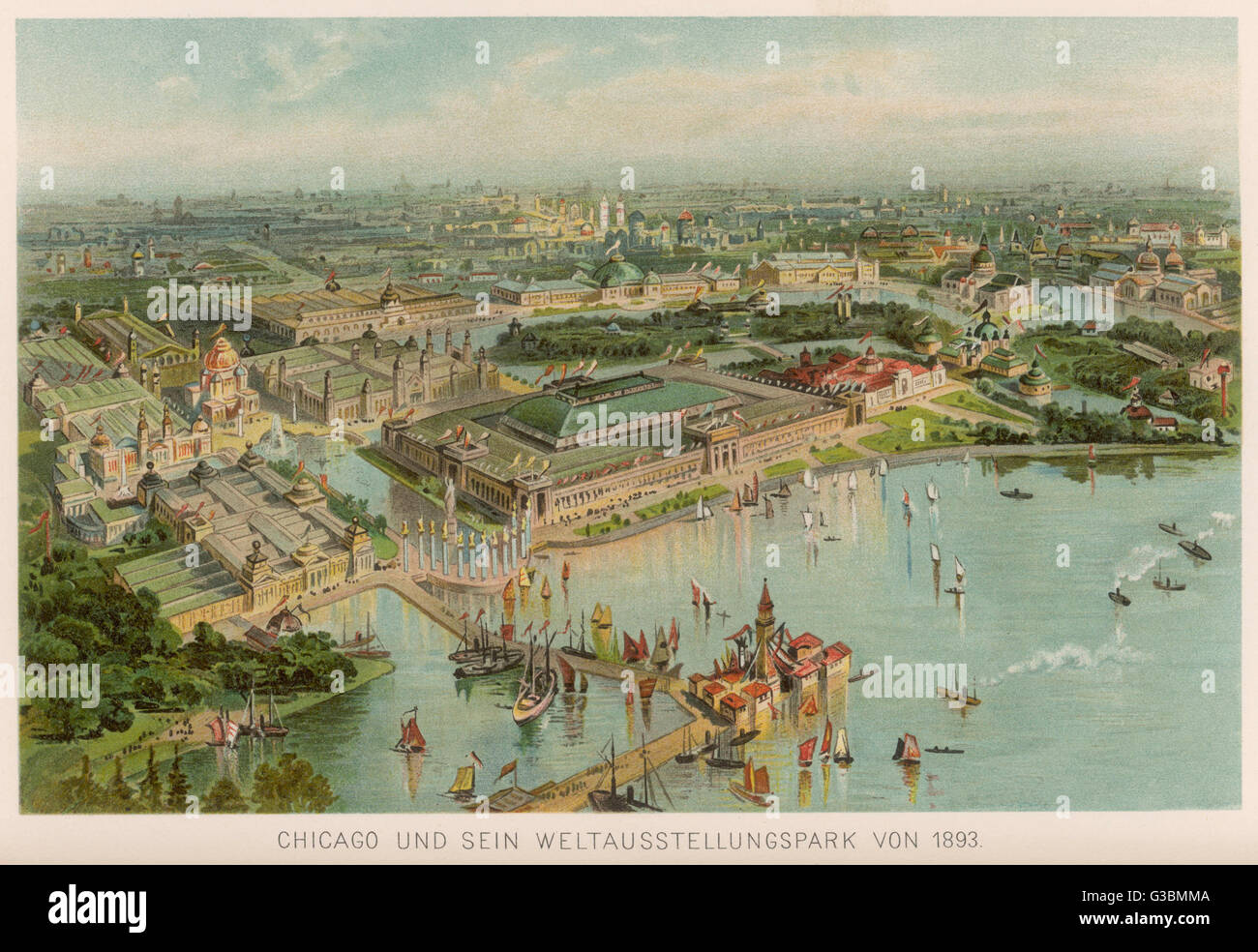 View from the air of the Chicago World Fair.        Date: 1893 Stock Photo