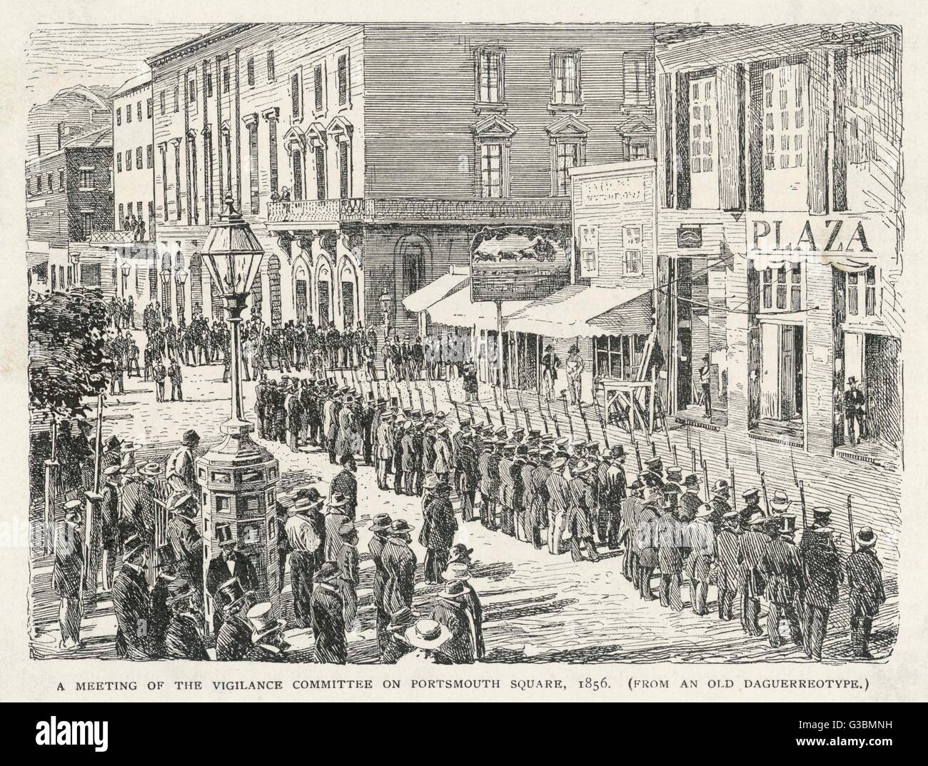 A meeting of the Vigilance  Committee on Portsmouth  Square, 1856        Date: 1856 Stock Photo