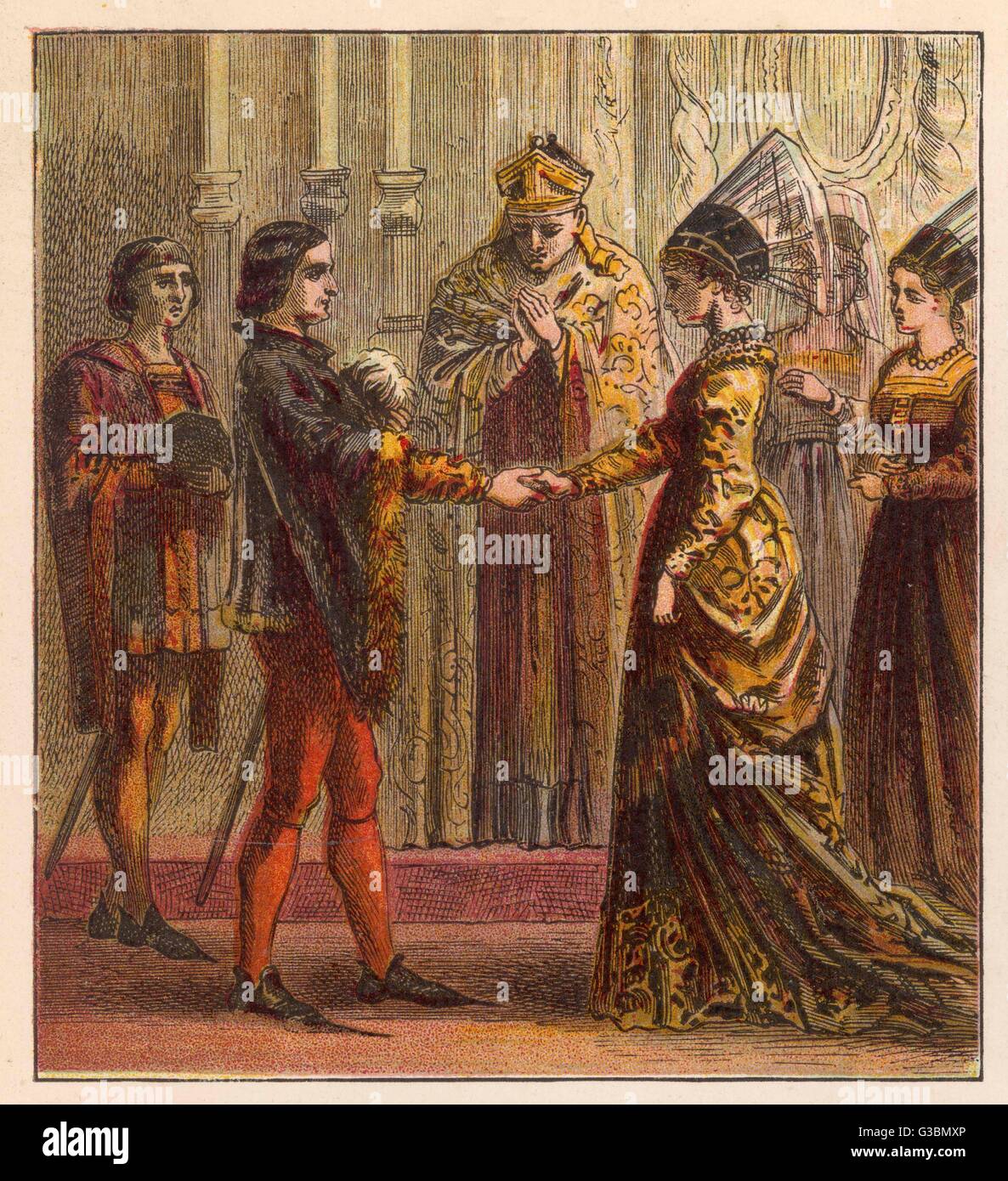 The marriage of Henry V of  England and Catherine de  Valois, the daughter of  Charles VI of France       Date: 1420 Stock Photo