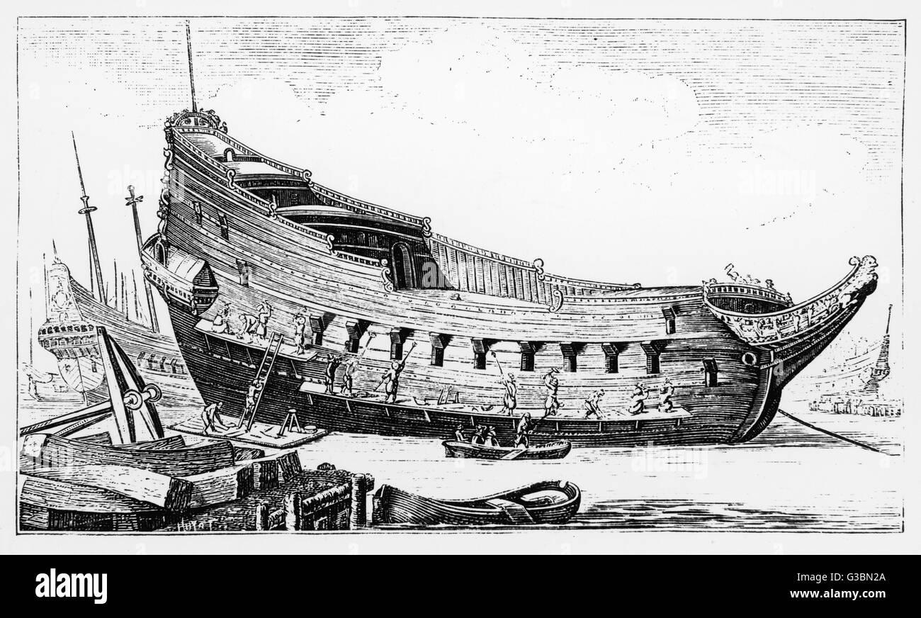 Ship Building 17th century Stock Photo