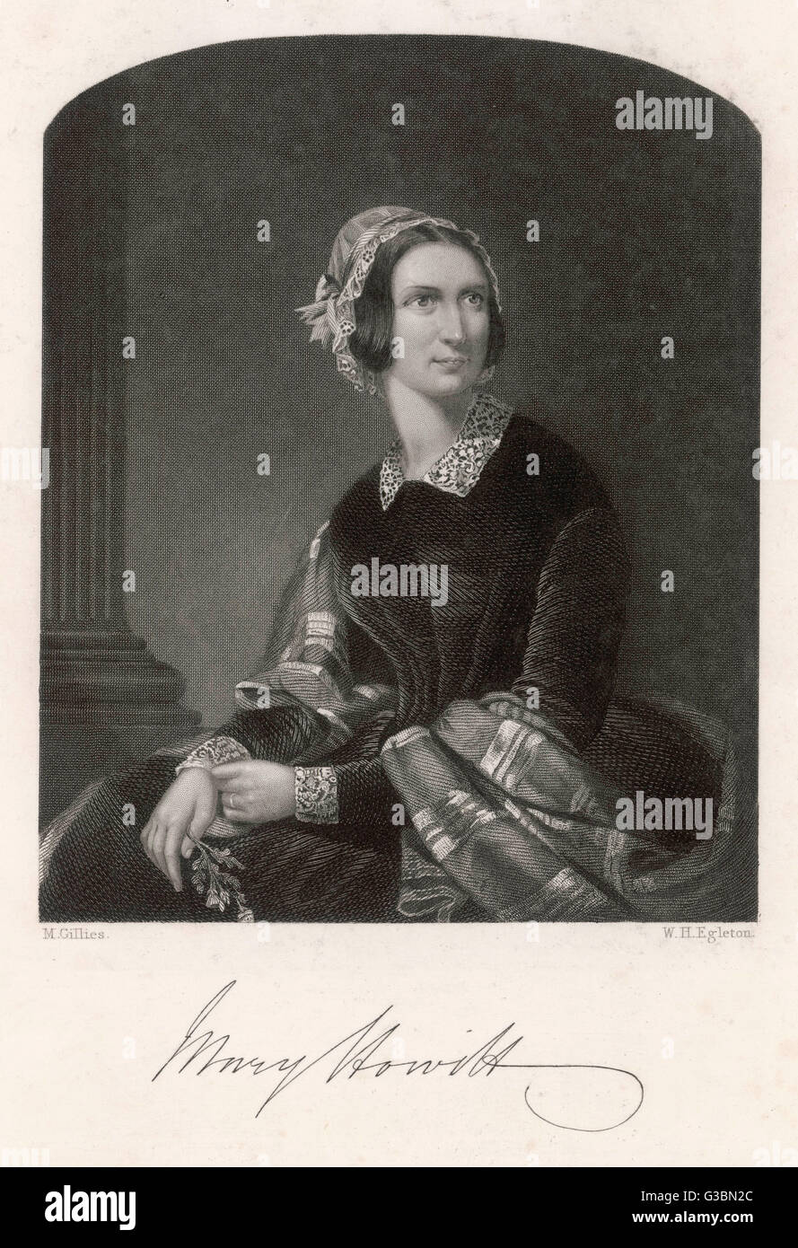 MARY HOWITT Writer, wife of William Howitt  with her autograph       Date: 1799 - 1888 Stock Photo