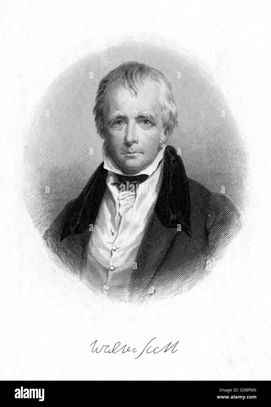 SIR WALTER SCOTT  with his autograph        Date: 1771 - 1832 Stock Photo