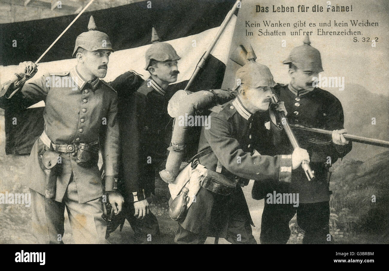 WWI - Patriotic German soldiers bearing their Flag Stock Photo