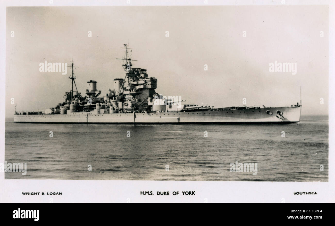 HMS Duke of York, British battleship.      Date: 1940s Stock Photo