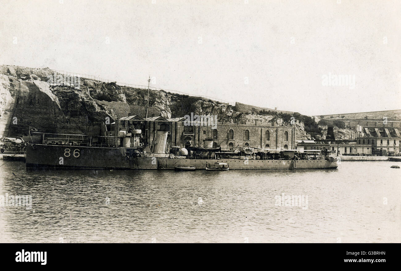 British destroyer at ammunition dump, Malta Stock Photo