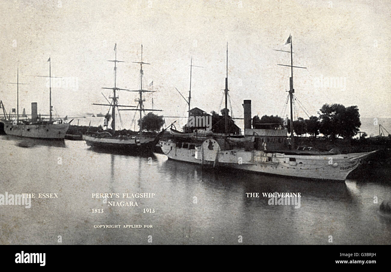 Three American ships at naval commemoration Stock Photo