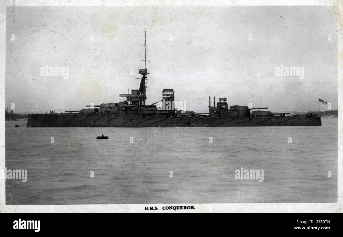 HMS Conqueror, British battleship Stock Photo