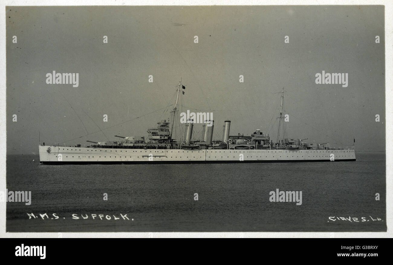 HMS Suffolk (55), British County class heavy cruiser.     Date: circa 1930 Stock Photo