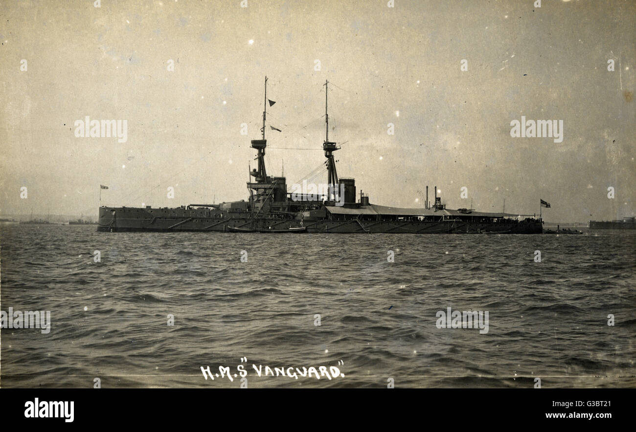 HMS Vanguard, British St Vincent class dreadnought battleship.      Date: circa 1910 Stock Photo