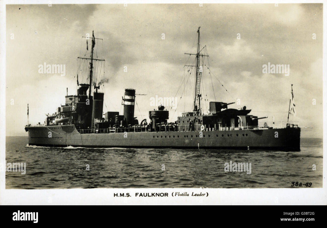 HMS Faulknor, British destroyer, WW2 Stock Photo