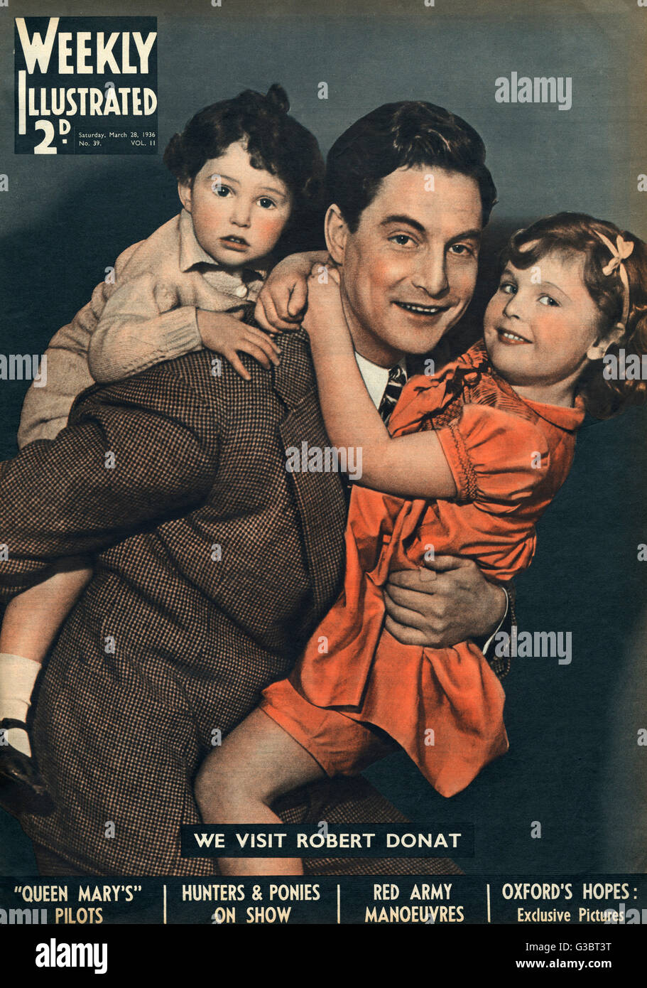 Robert Donat, English actor, and two children Stock Photo