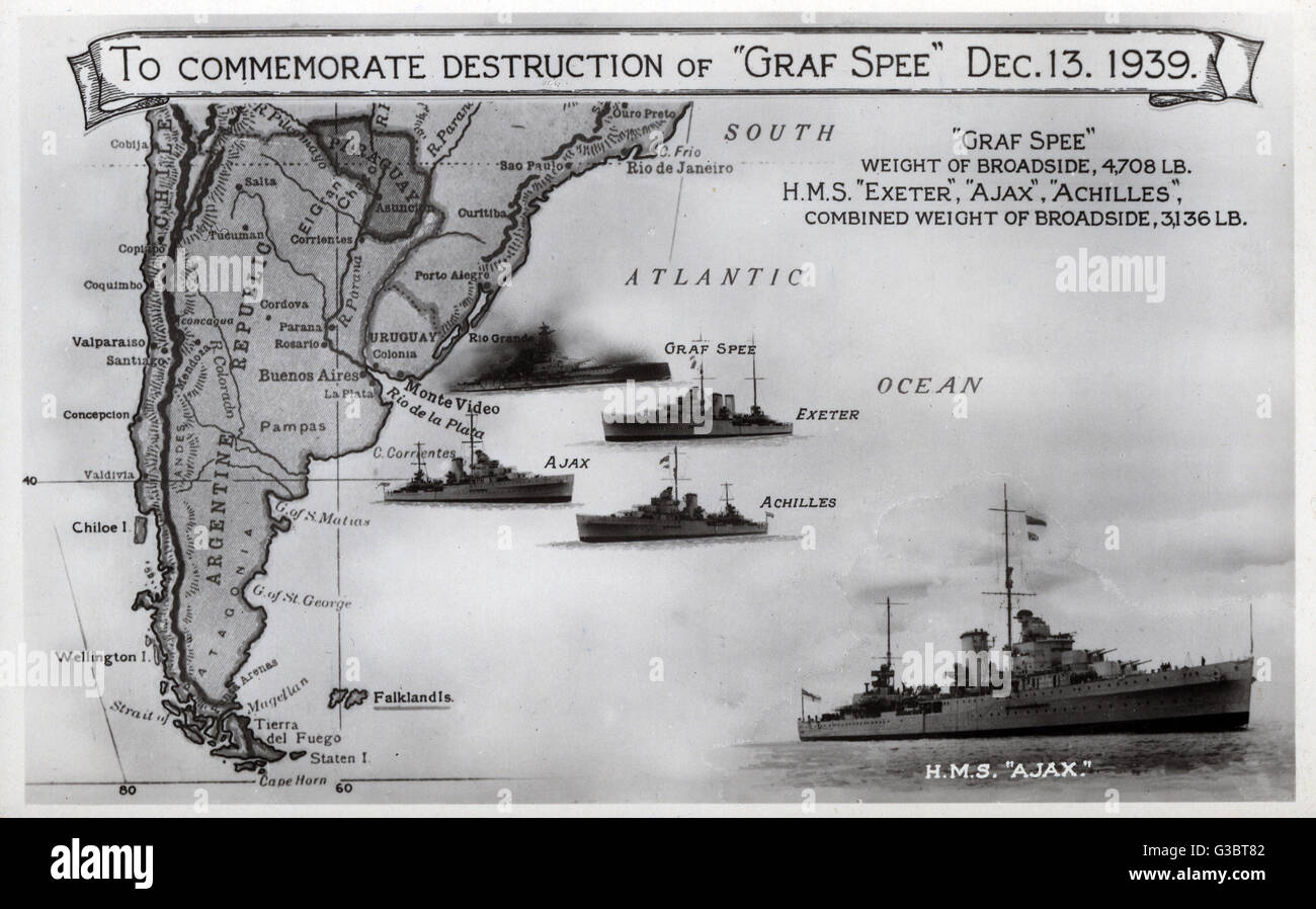 Card commemorating Graf Spee destruction, WW2 Stock Photo