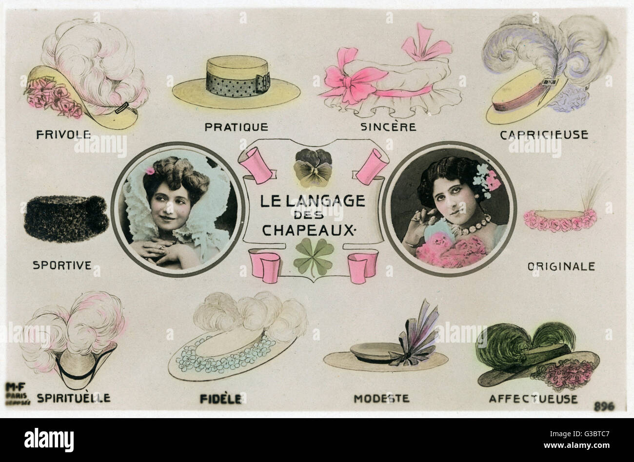 A French postcard describing the 'Language of Hats' !! Date circa 1908
