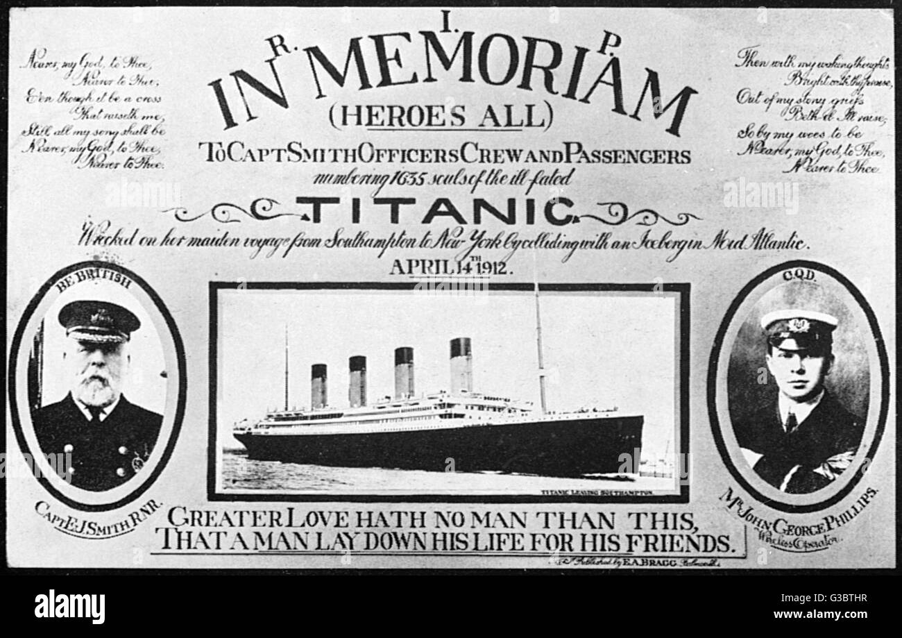 RMS Titanic, In Memoriam, commemorating all who died on 14 April ...