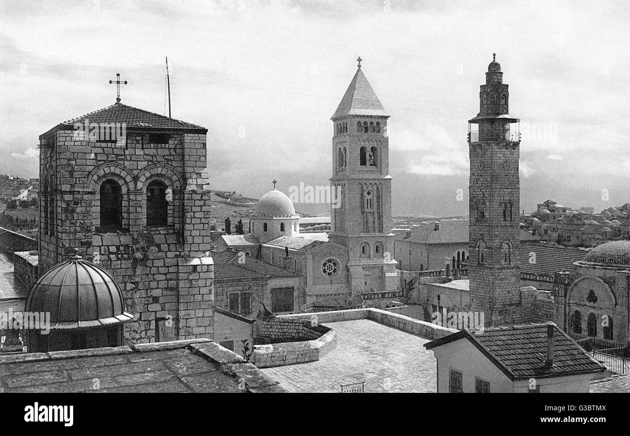 Bell Tower, Church and Mosque, Jerusalem Stock Photo