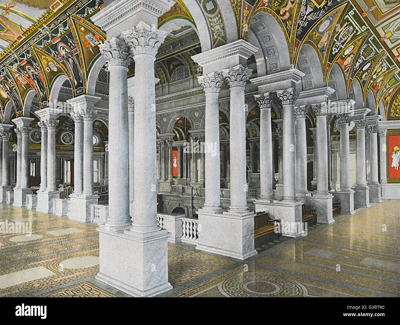 Washington DC, USA - Library of Congress - Stairhall Columns Stock Photo