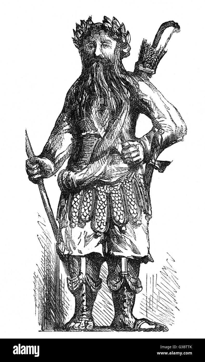Engraving showing the statue of Magog in the Guildhall, London, in 1884. Gog, and his brother