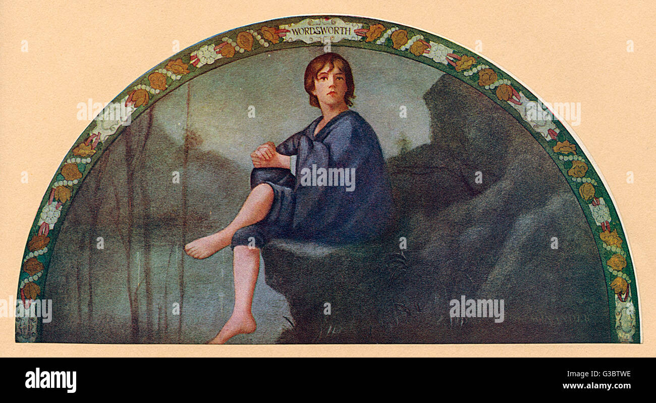 Washington DC, USA - Mural - 'Poetry Series' by Henry Oliver Walker (1843-1929). Found in the Library of Congress, Thomas Jefferson Building. Wordsworth's Boy of Winander. At evening by the Glimmering Lake.     Date: 1920 Stock Photo