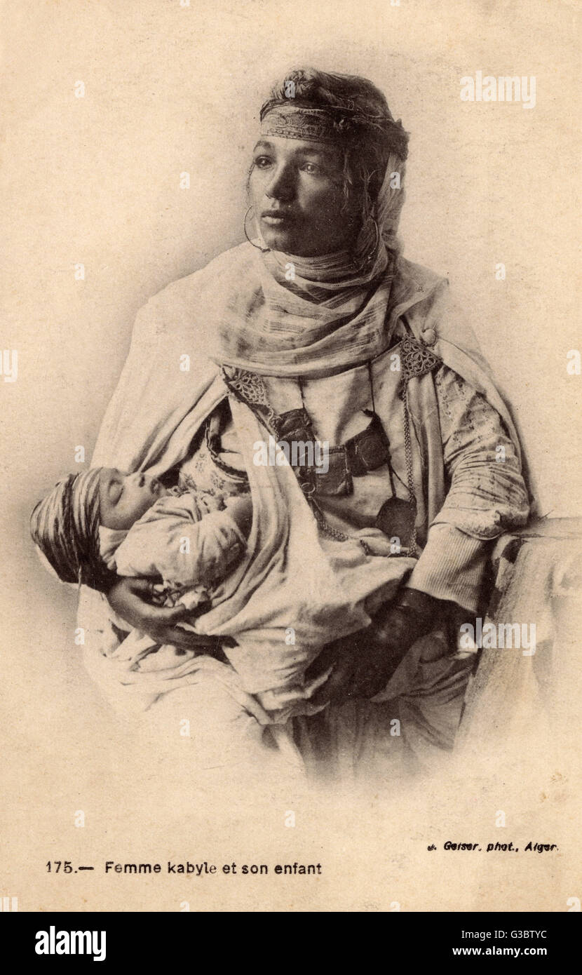 Algeria - Kabyle Woman with her young infant son Stock Photo