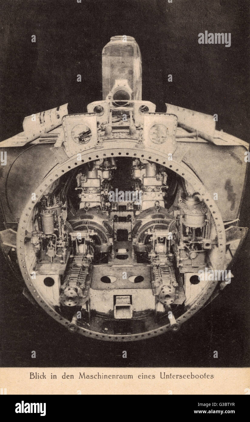 Cross-section of a U-boat engine room     Date: circa 1940s Stock Photo