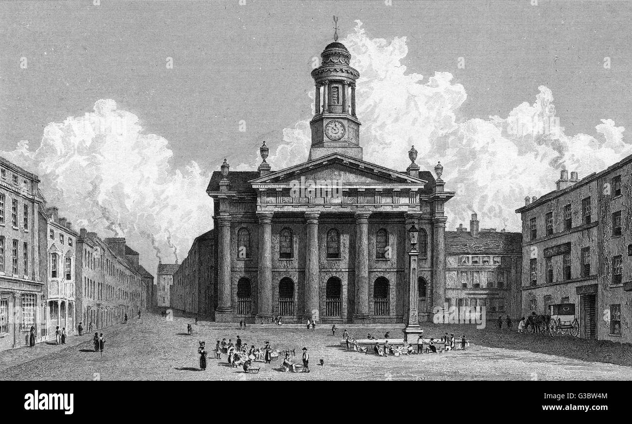 Lancaster sessions house and market, pictured in 1829.     Date: 1829 Stock Photo