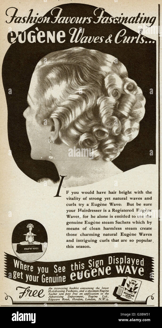 Advert for Eugene waves and curls 1936 Stock Photo Alamy
