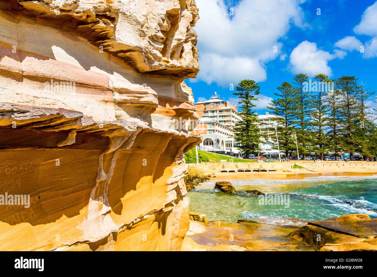 Rock formations at The Haven, Terrigal Beach, NSW Australia, with blue skies Stock Photo Alamy