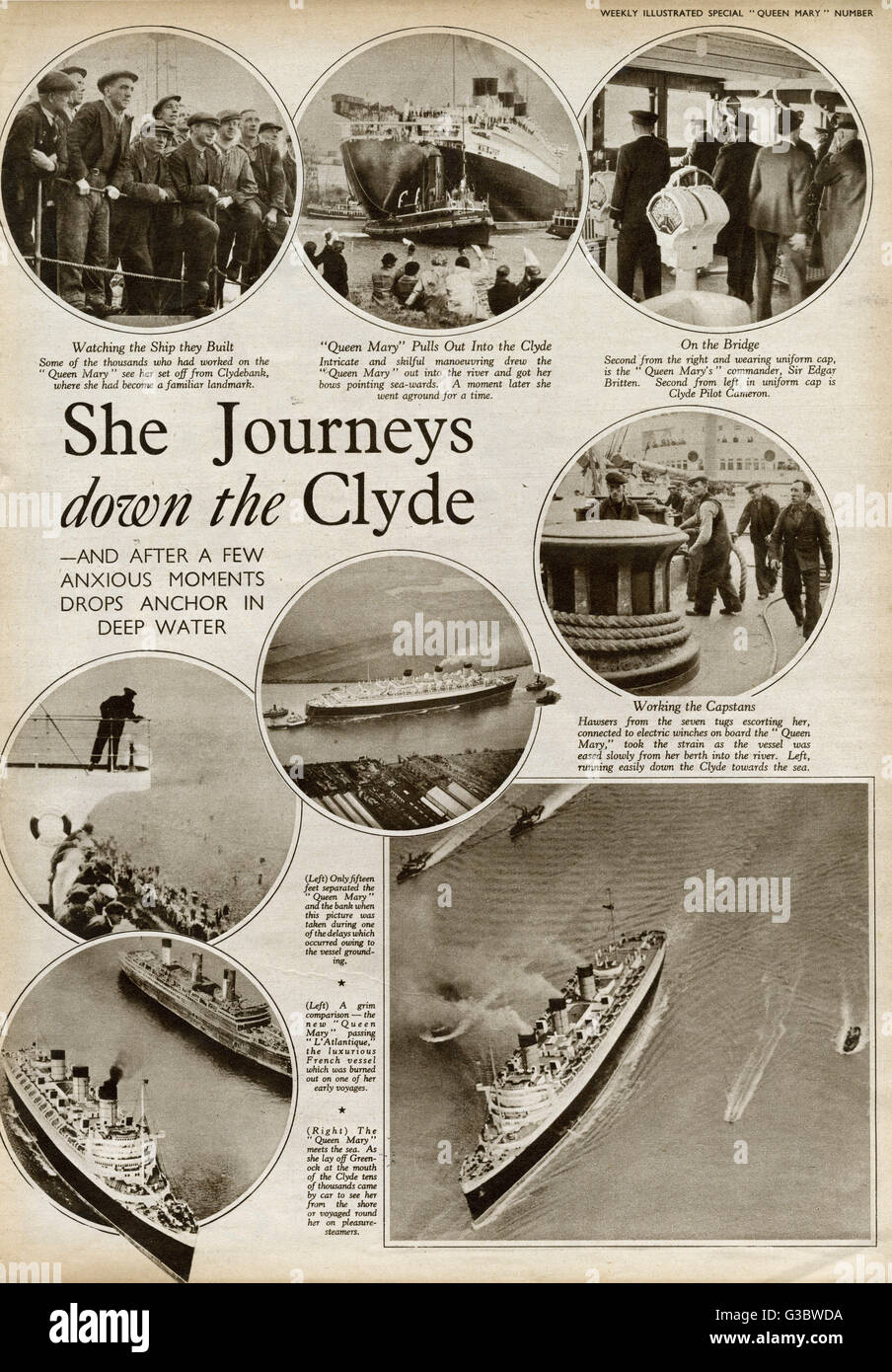 'Queen Mary' Ocean Liner, journey down the Clyde Stock Photo