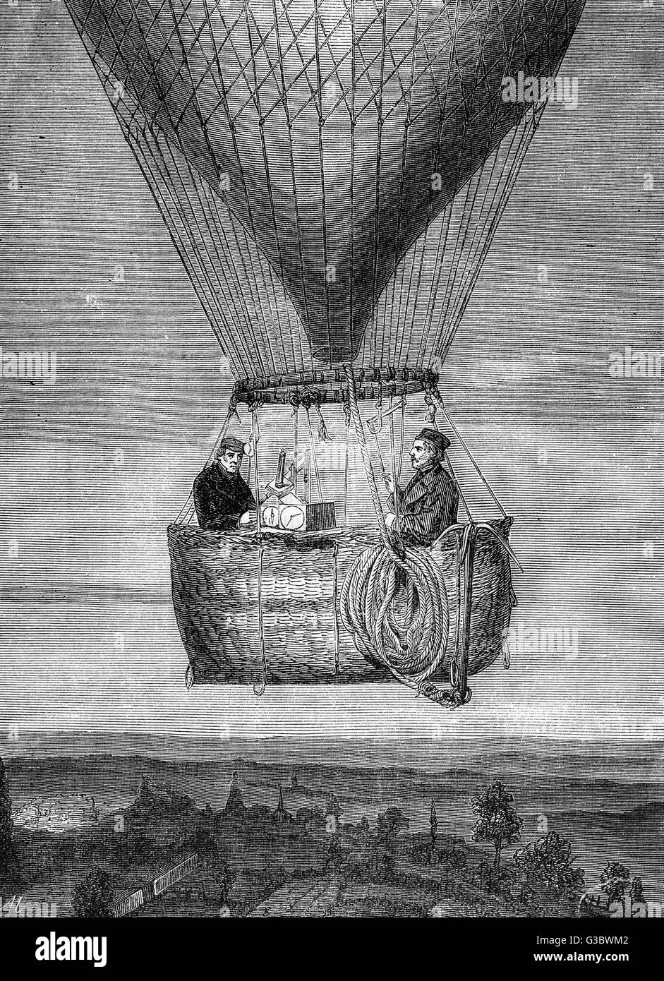 Glaisher and Coxwell scientific balloon ascent, 1862 Stock Photo
