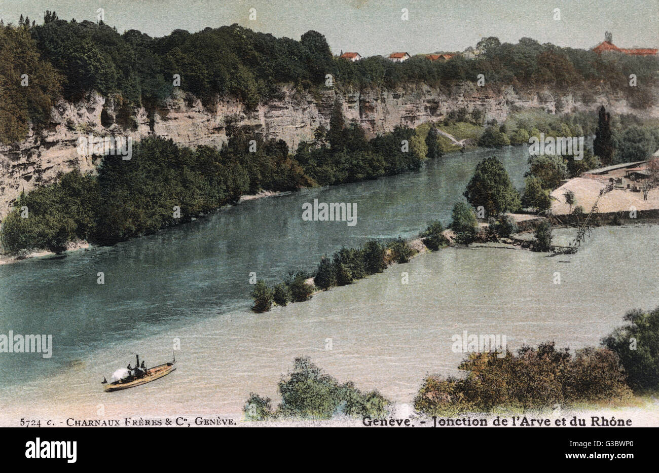 Geneva, Switzerland, confluence of the Arve and Rhone River Stock Photo