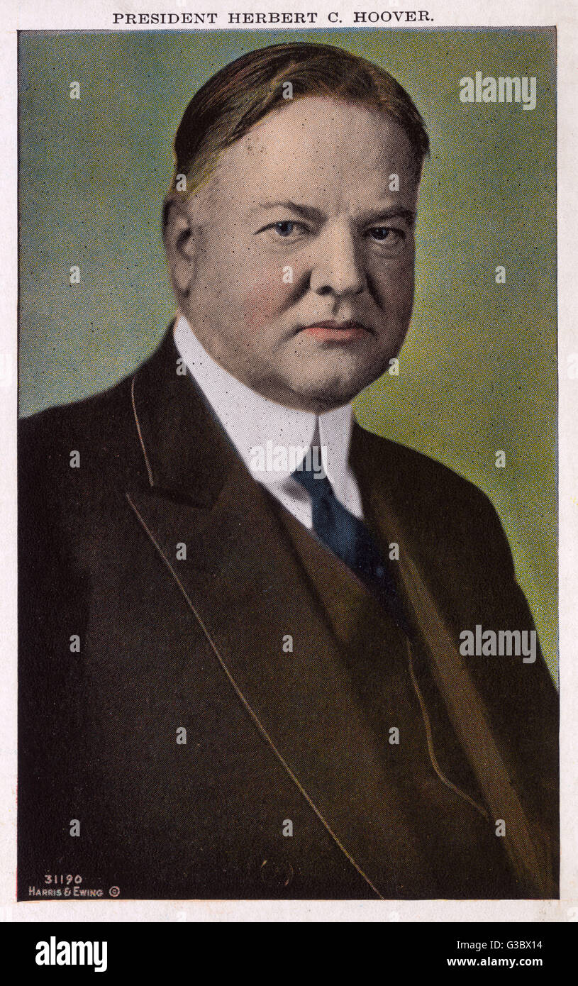 31st US President Herbert Clark Hoover (18741964). President between 1929 and 1933. Date circa