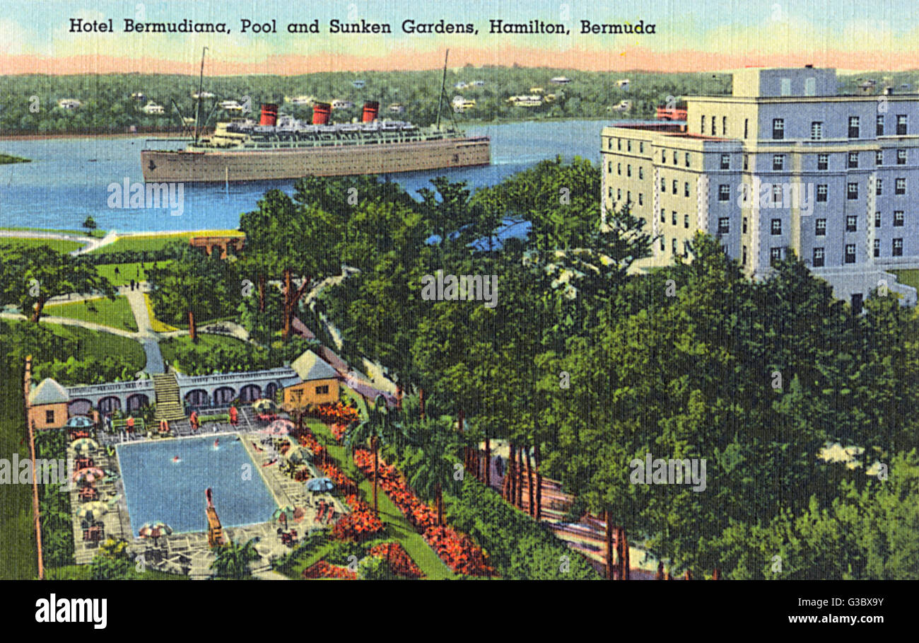 Hamilton, Bermuda, Hotel Bermudiana, Pool and Sunken Gardens Stock Photo