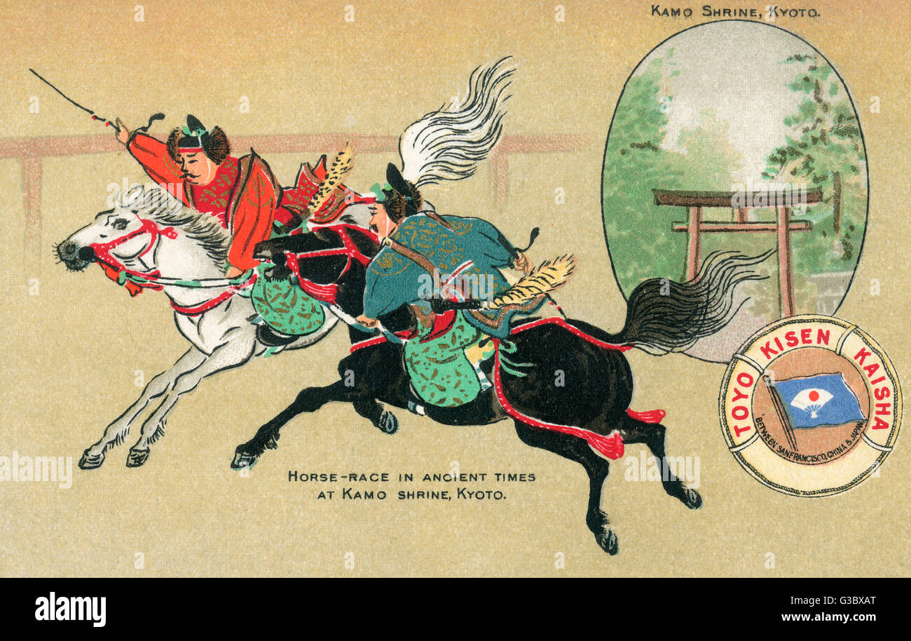 Ancient Japanese Horse racing at Kamo Shrine, Tokyo, Japan. Date circa