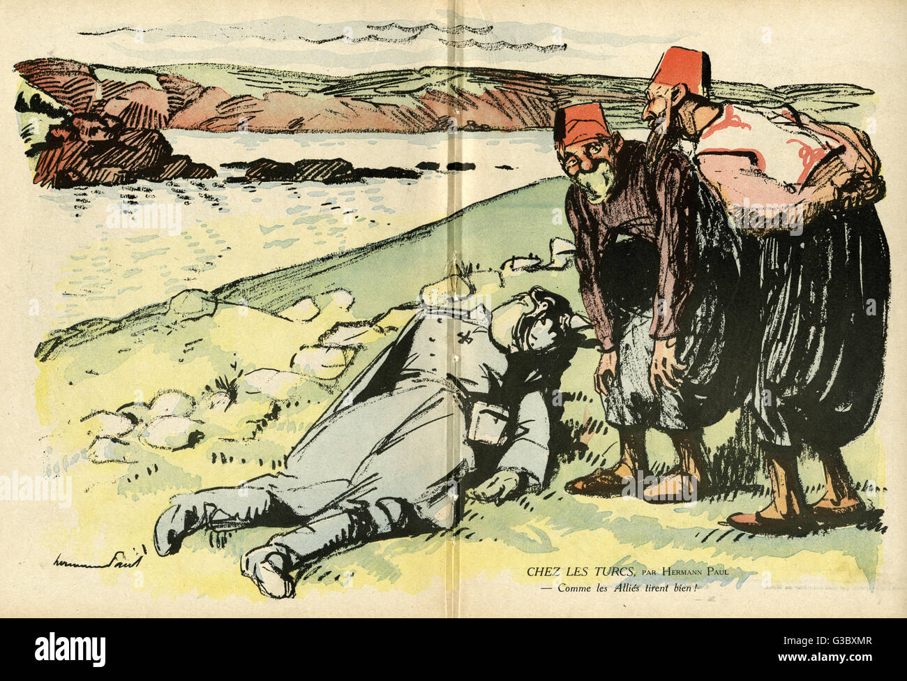 Cartoon, Among the Turks, WW1 Stock Photo